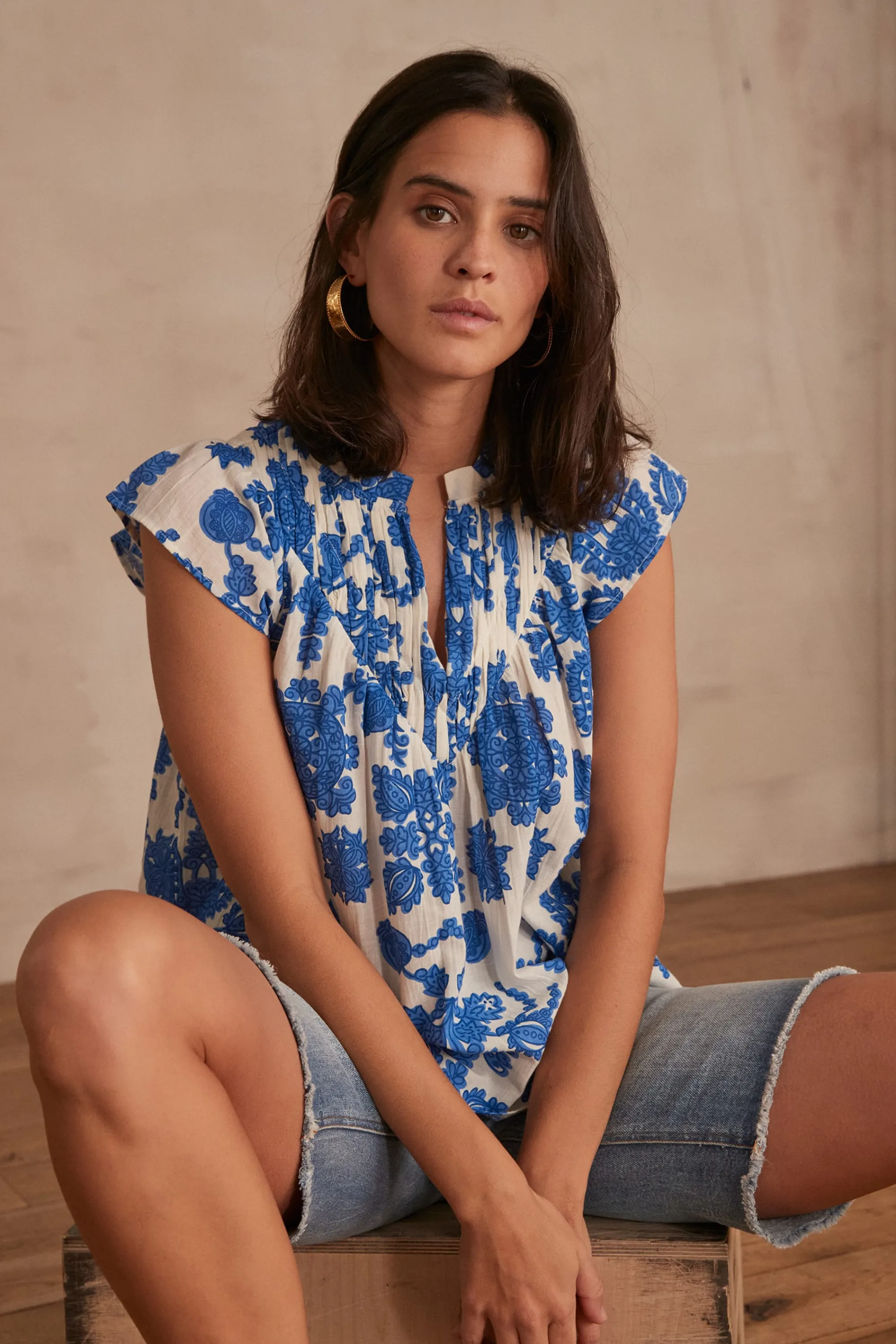 Maison 123 Blouses Et Chemises Imprimées | Blouses Et Chemises En Coton>BLOUSE BILLIE BLEU ROI