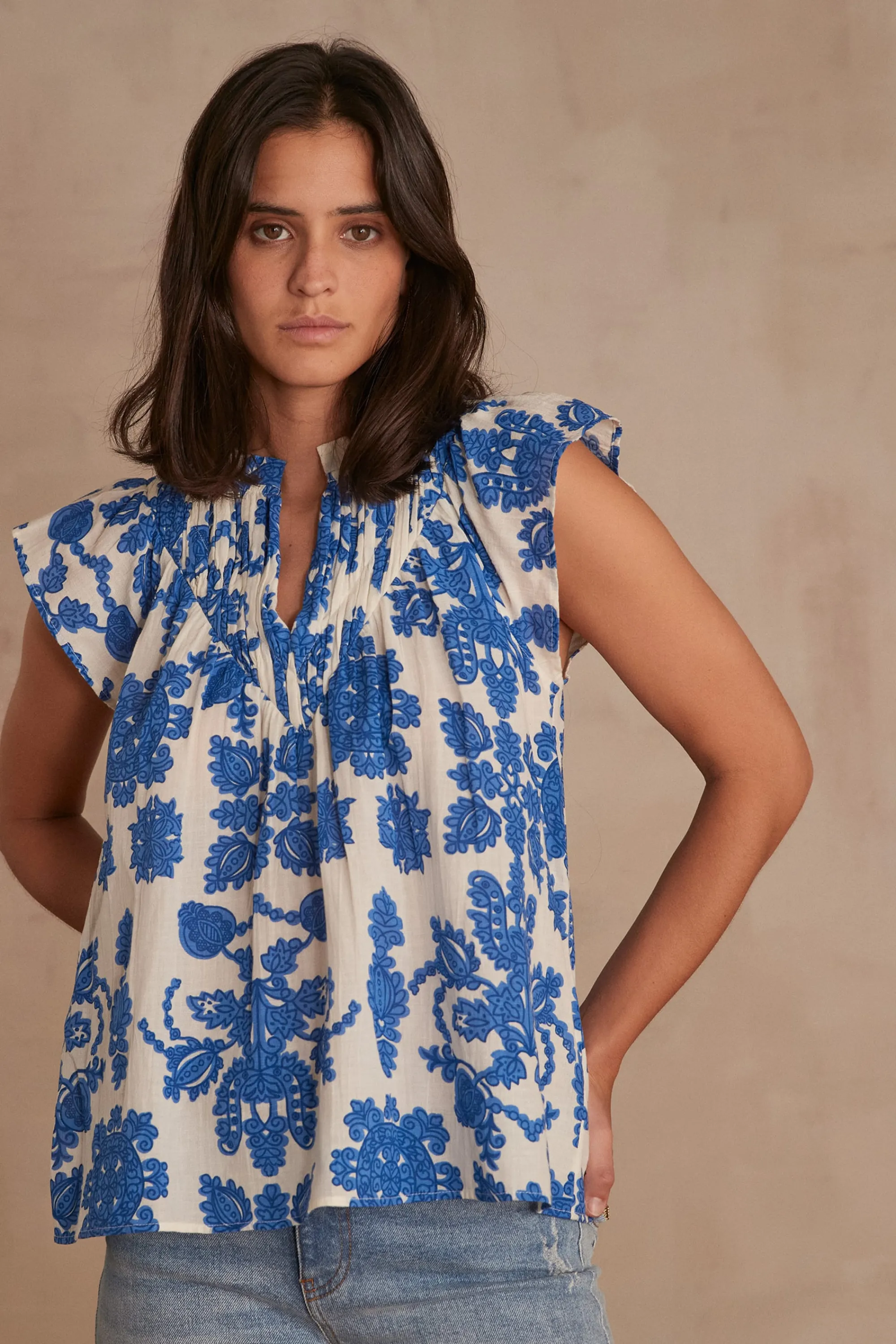 Maison 123 Blouses Et Chemises Imprimées | Blouses Et Chemises En Coton>BLOUSE BILLIE BLEU ROI