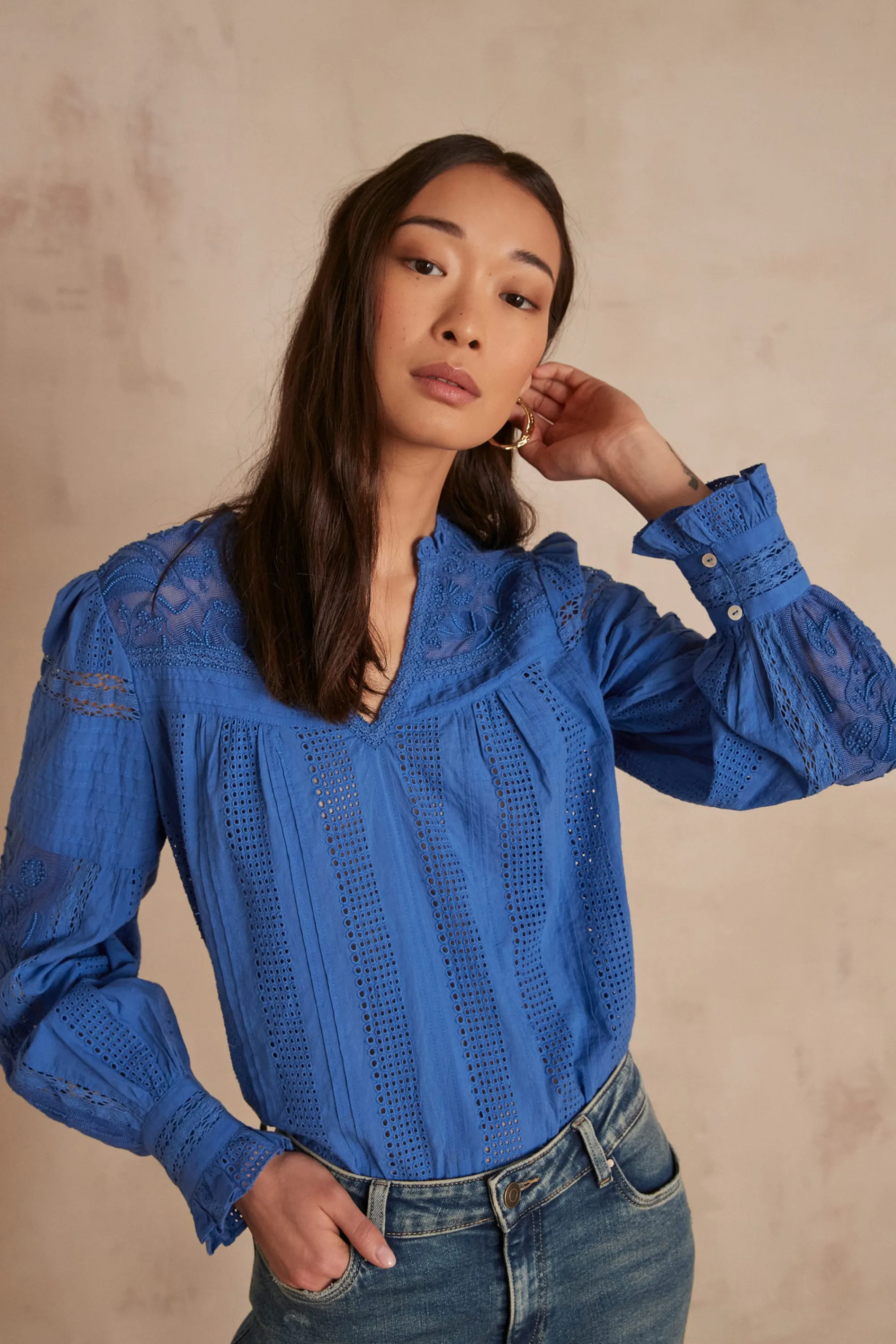 Maison 123 Blouses Et Chemises En Coton>Blouse brodée Cassiope LAVANDE