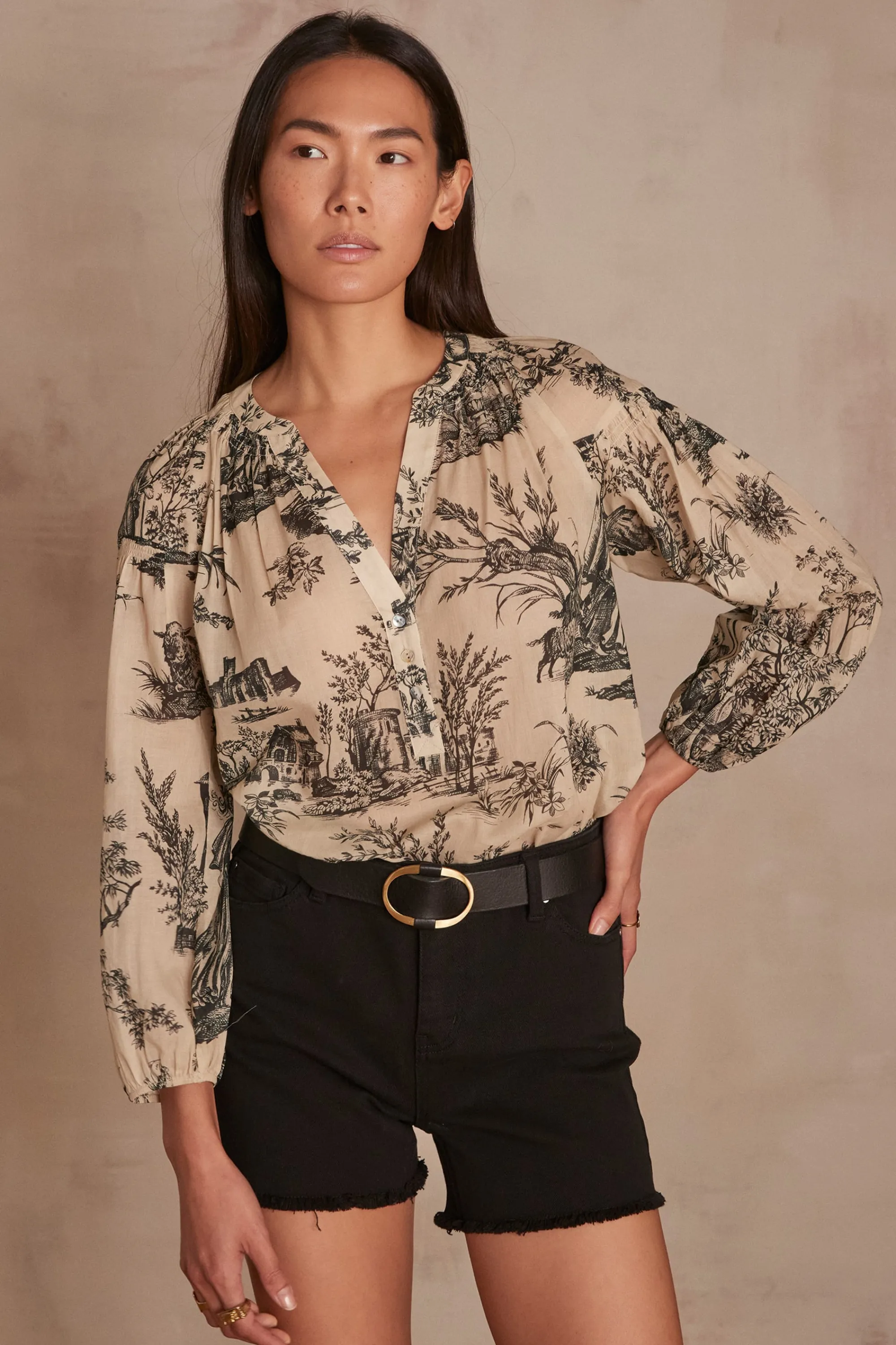 Maison 123 Blouses Et Chemises Imprimées | Blouses Et Chemises En Coton>Blouse BRUNE NOIR