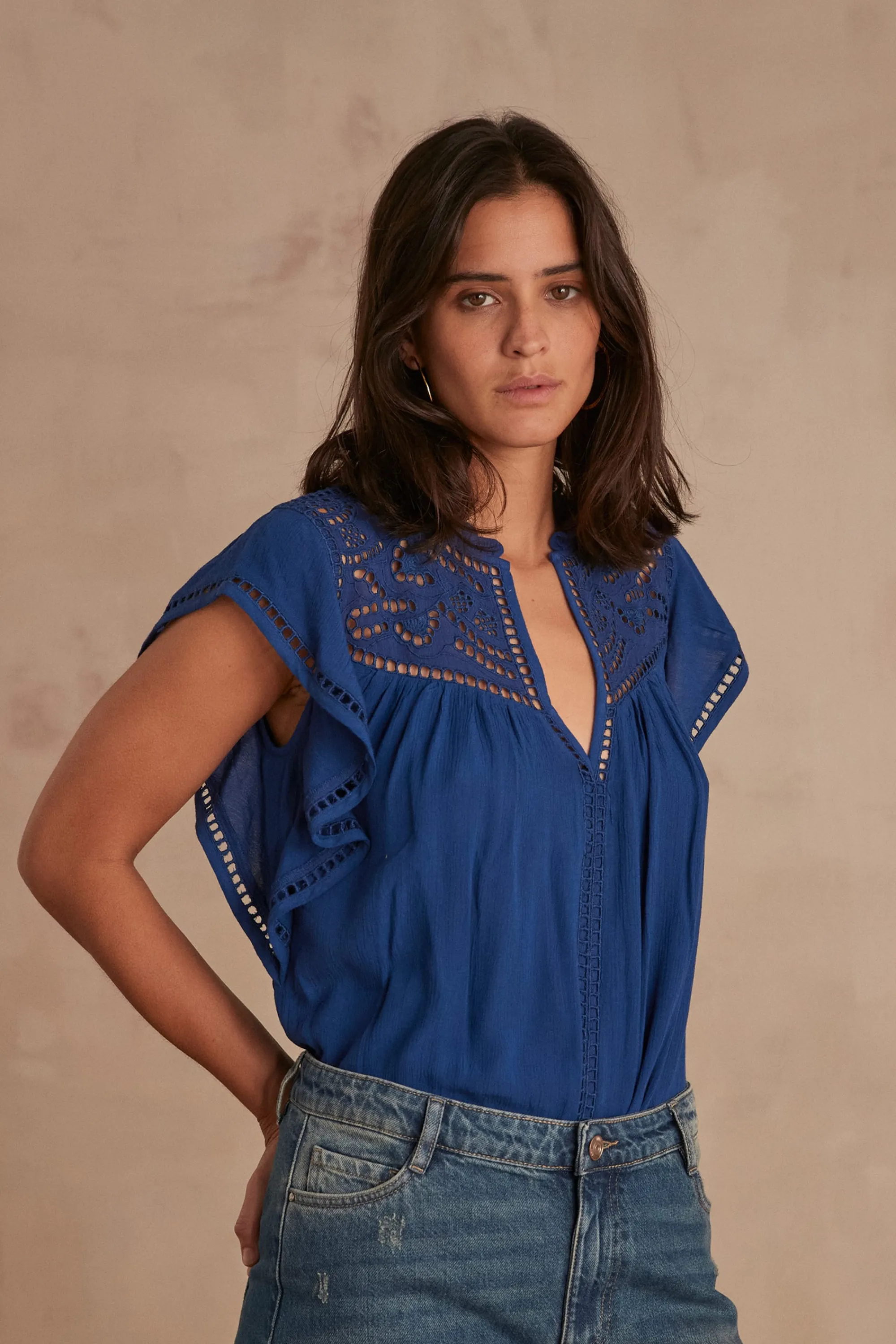 Maison 123 Blouses Et Chemises Brodées>BLOUSE CINDY BLEU ROI