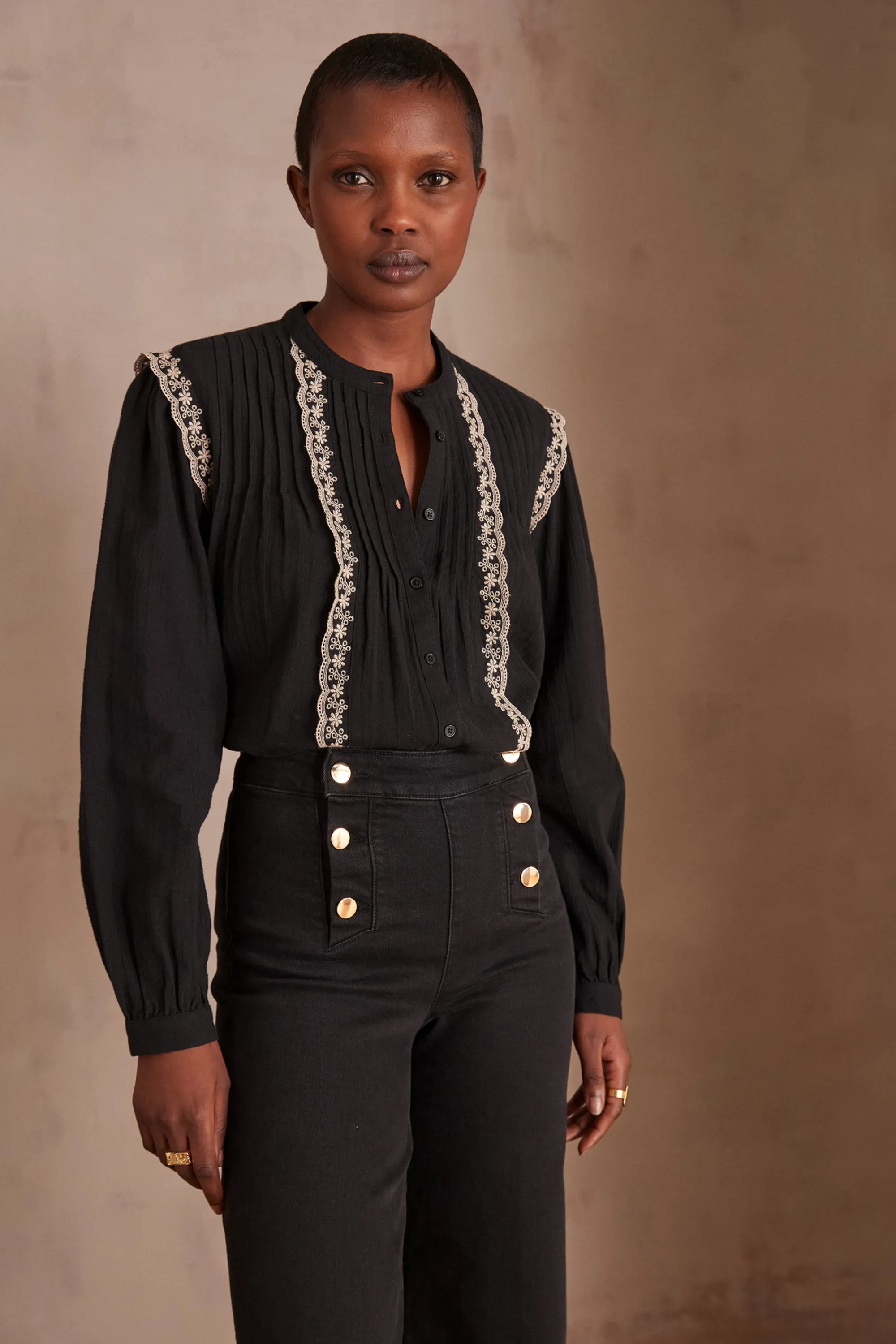 Maison 123 Blouses Et Chemises En Coton | Blouses Et Chemises Brodées>Blouse PHOEBE NOIR