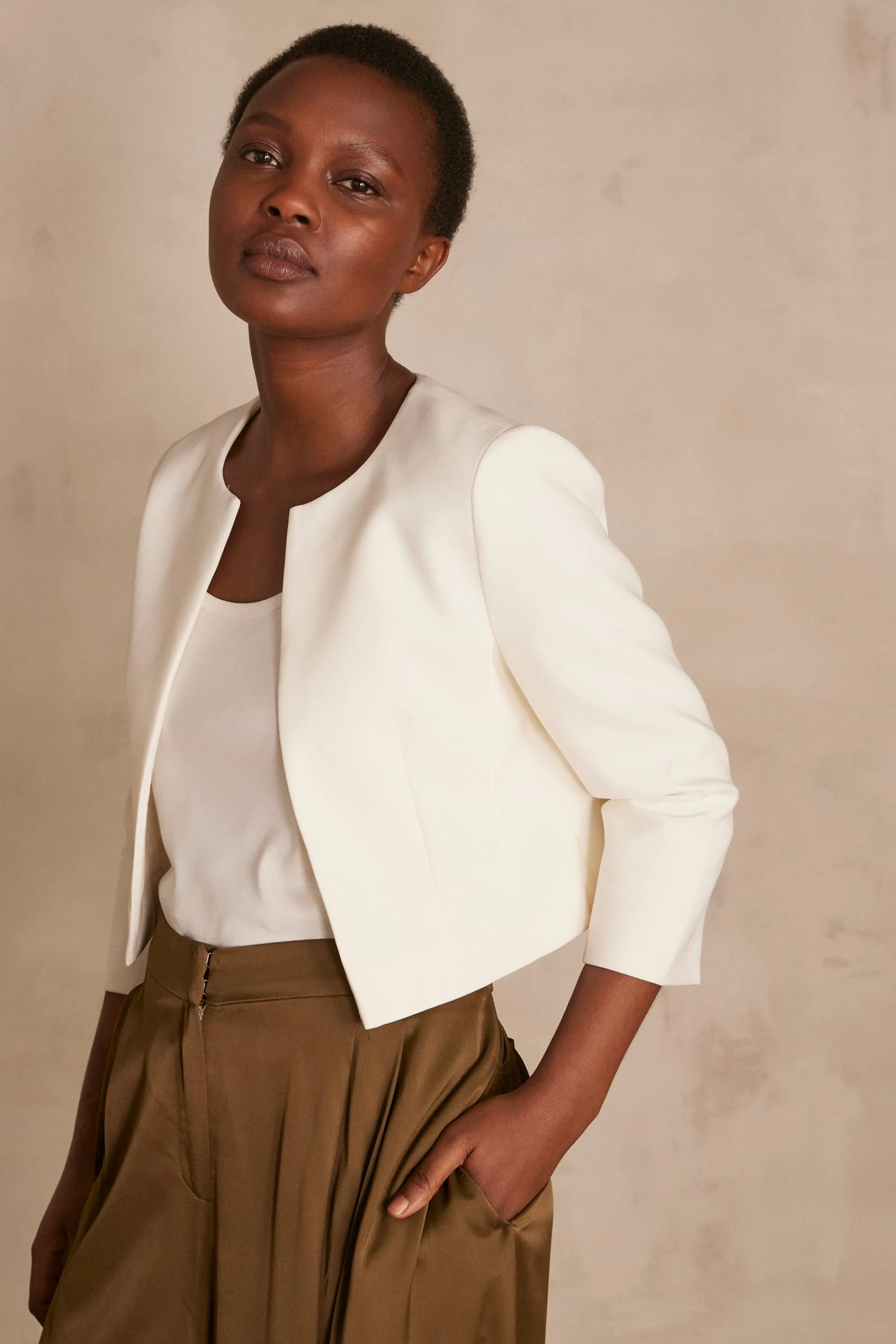 Maison 123 Blazers>Boléro LALIE Produit labellisé We Care mettant en avant l'utilisation de matières plus responsables et la valorisation de la production locale IVOIRE
