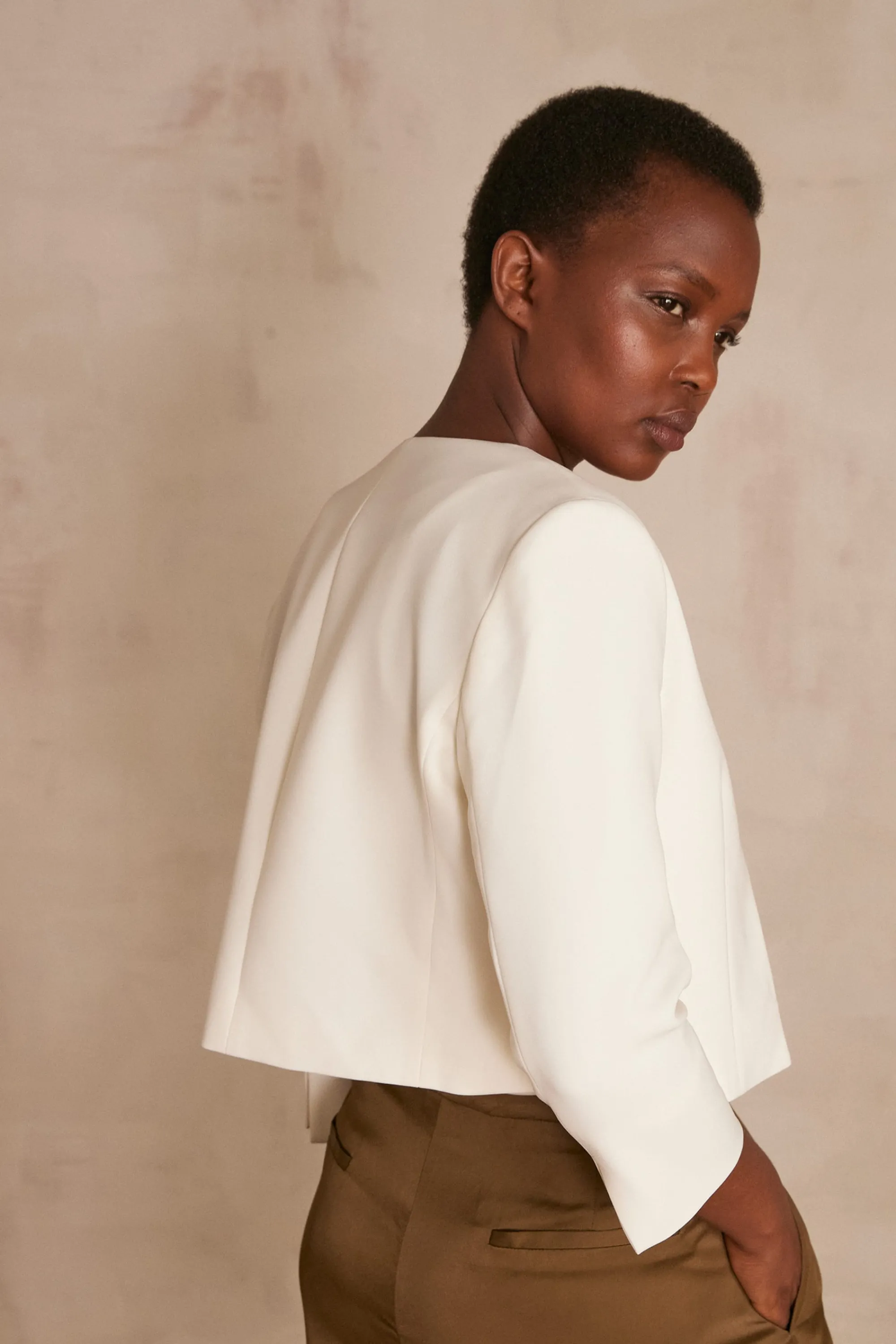 Maison 123 Blazers>Boléro LALIE Produit labellisé We Care mettant en avant l'utilisation de matières plus responsables et la valorisation de la production locale IVOIRE