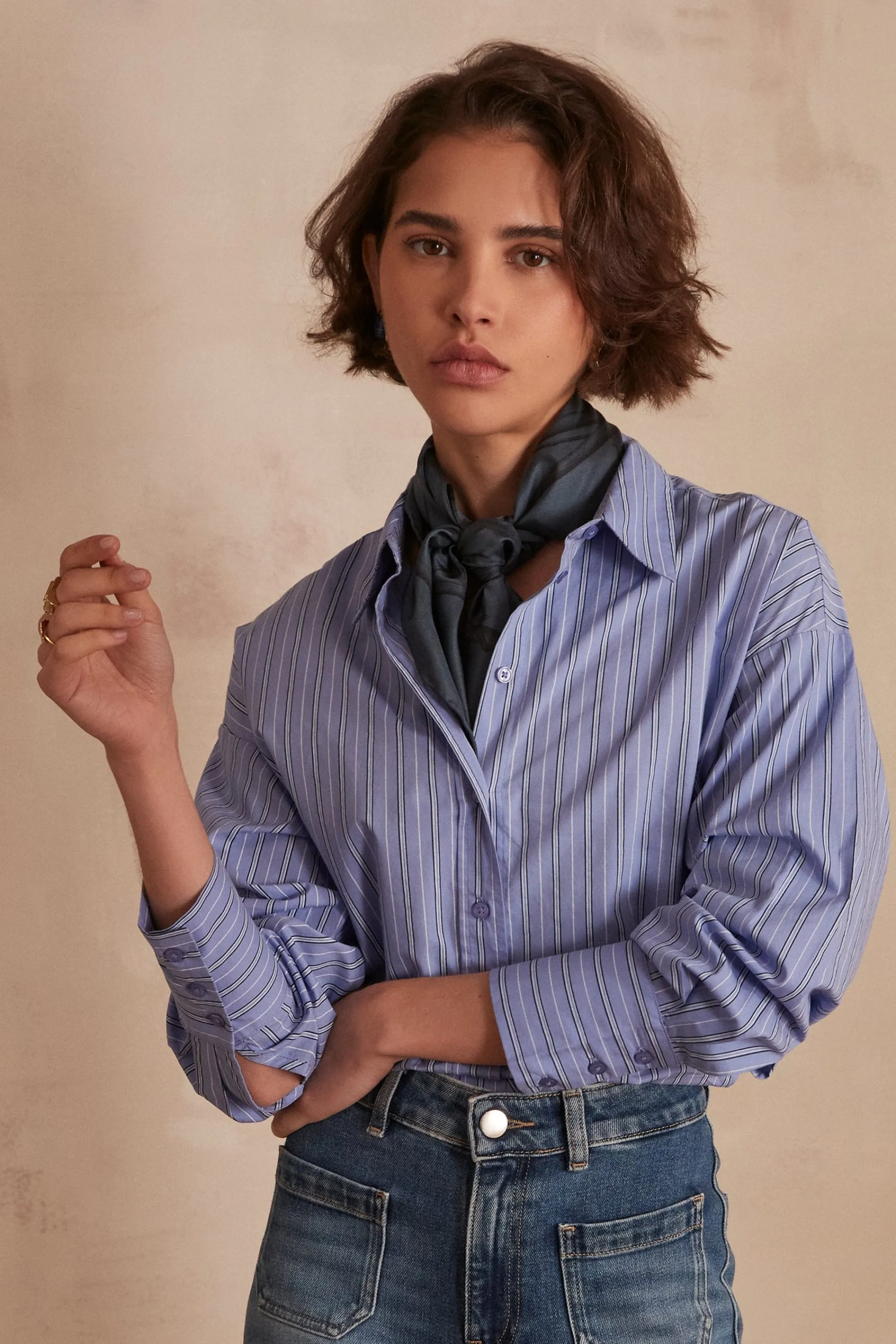 Maison 123 Blouses Et Chemises En Coton>Chemise cropped PETRONILLE BLEU CIEL