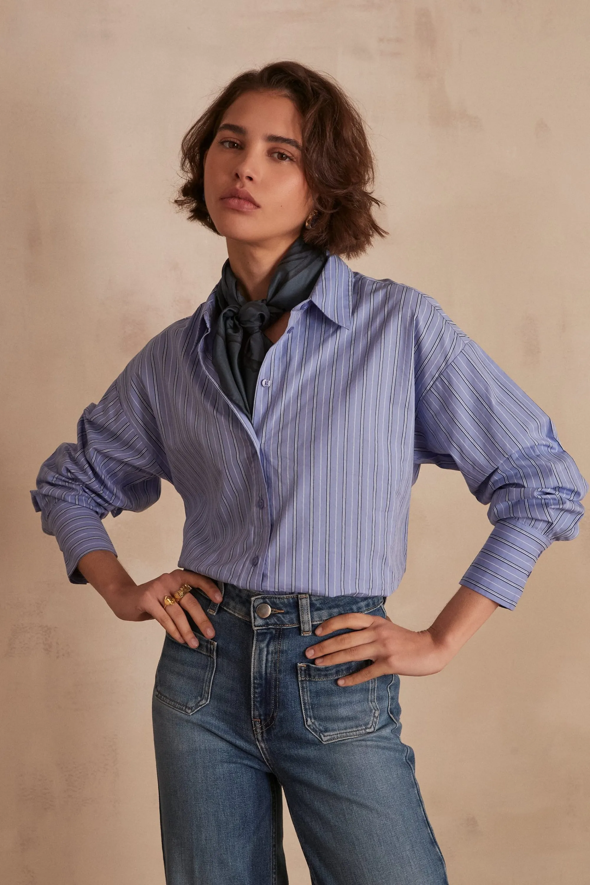 Maison 123 Blouses Et Chemises En Coton>Chemise cropped PETRONILLE BLEU CIEL