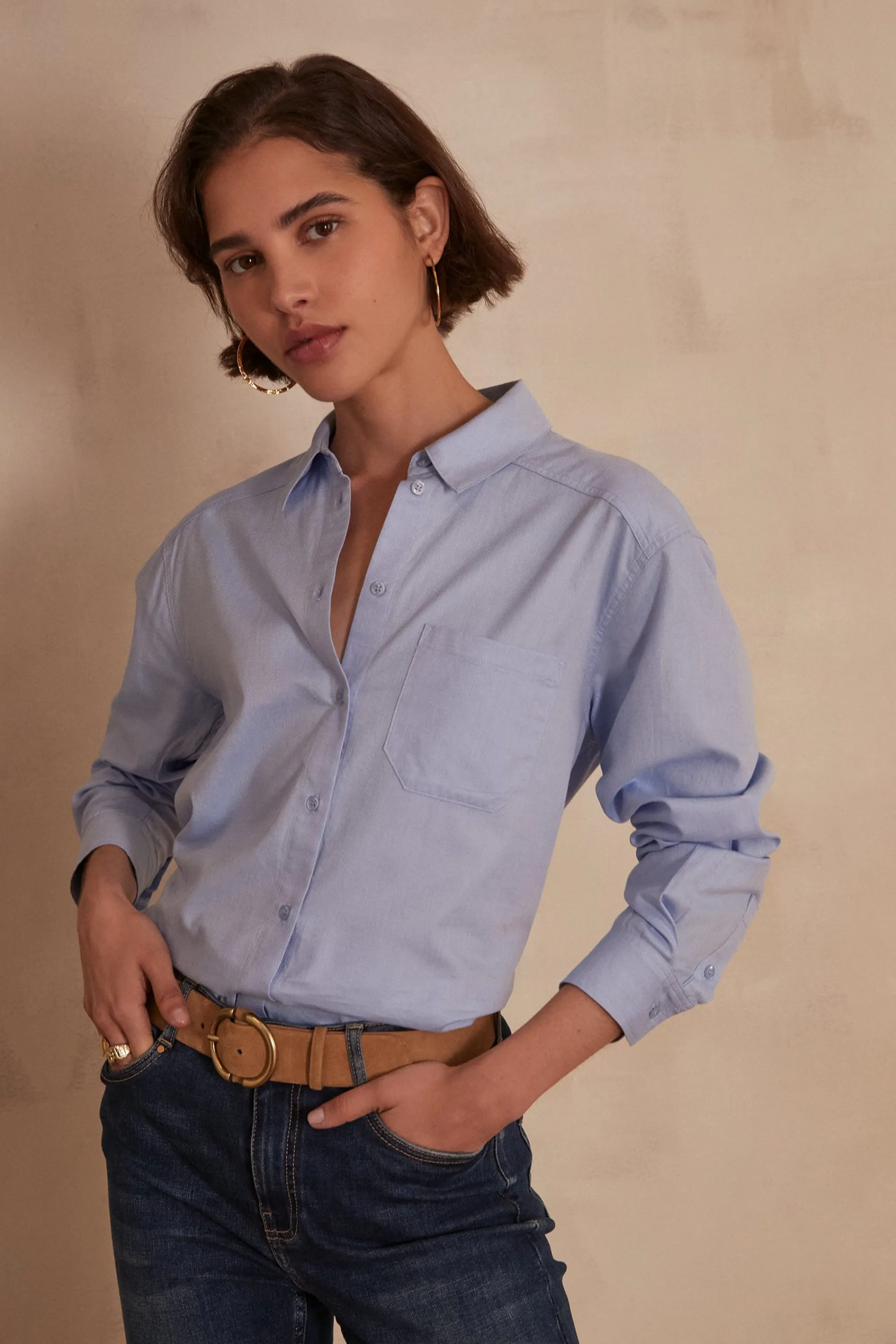 Maison 123 Blouses Et Chemises En Coton>Chemise THOMAS BLEU CHAMBRAY