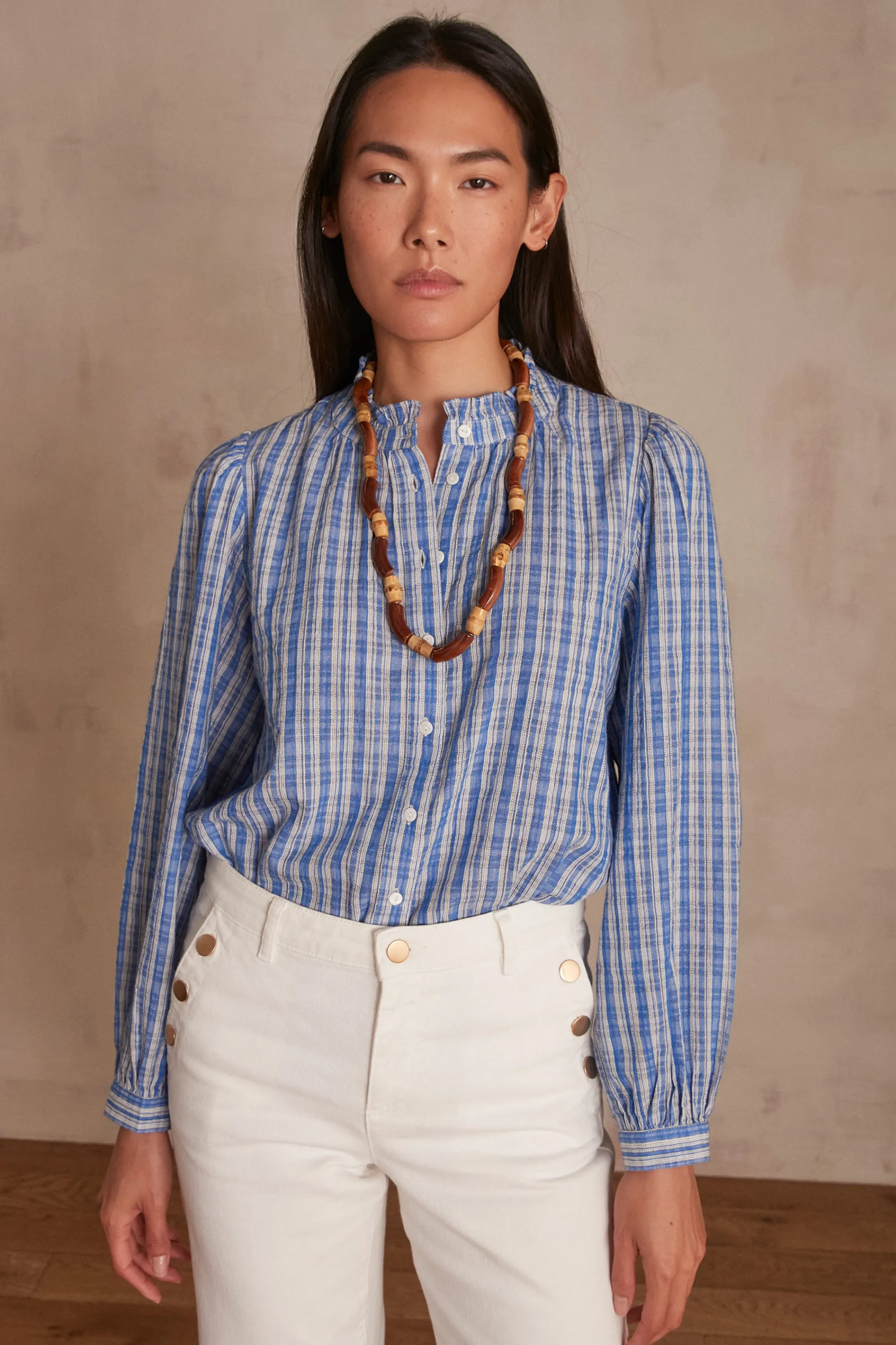 Maison 123 Blouses Et Chemises En Coton>Chemisier BONNIE BLEU CHAMBRAY