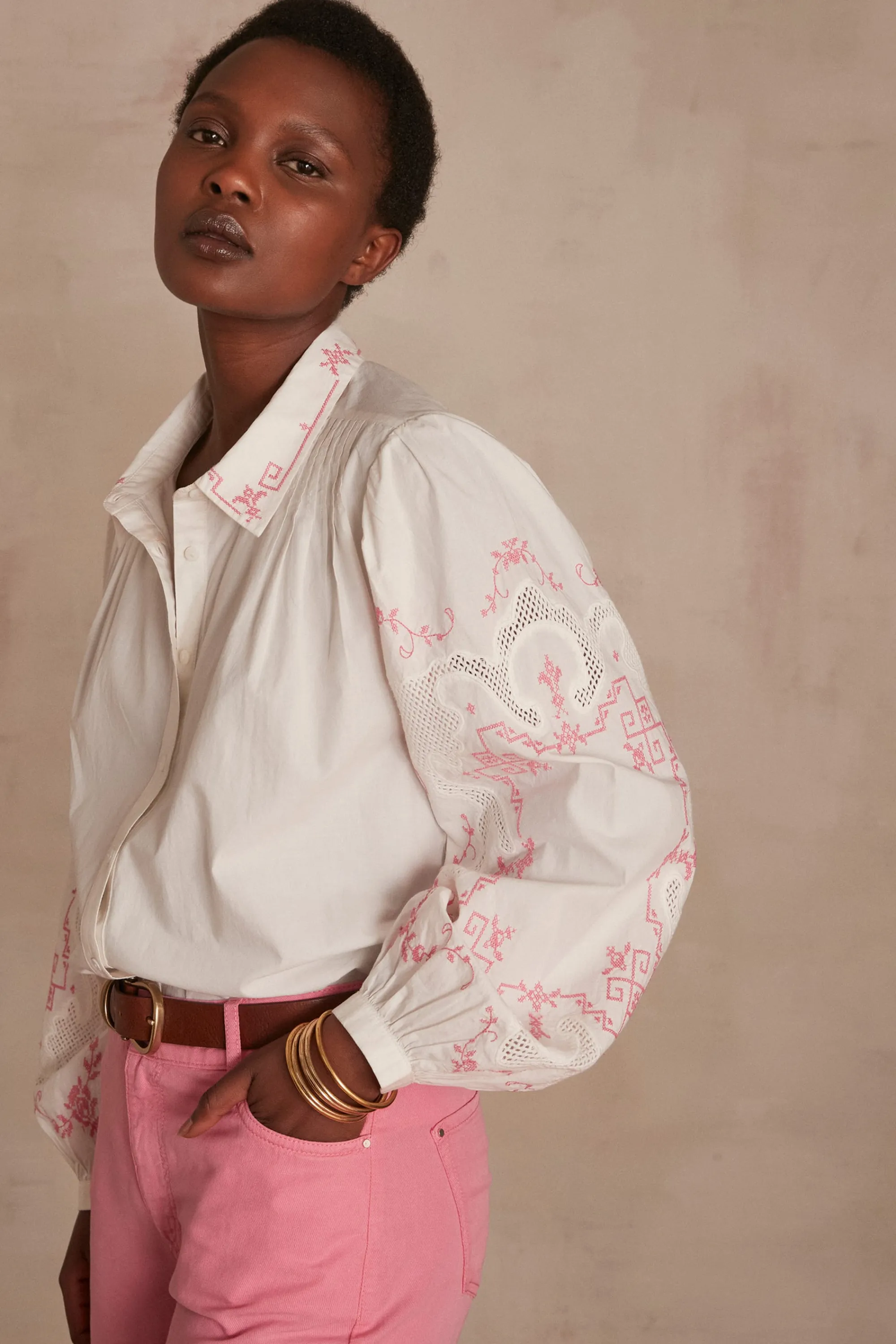 Maison 123 Blouses Et Chemises En Coton>Chemisier CLÉMENTINE ROSE PALE