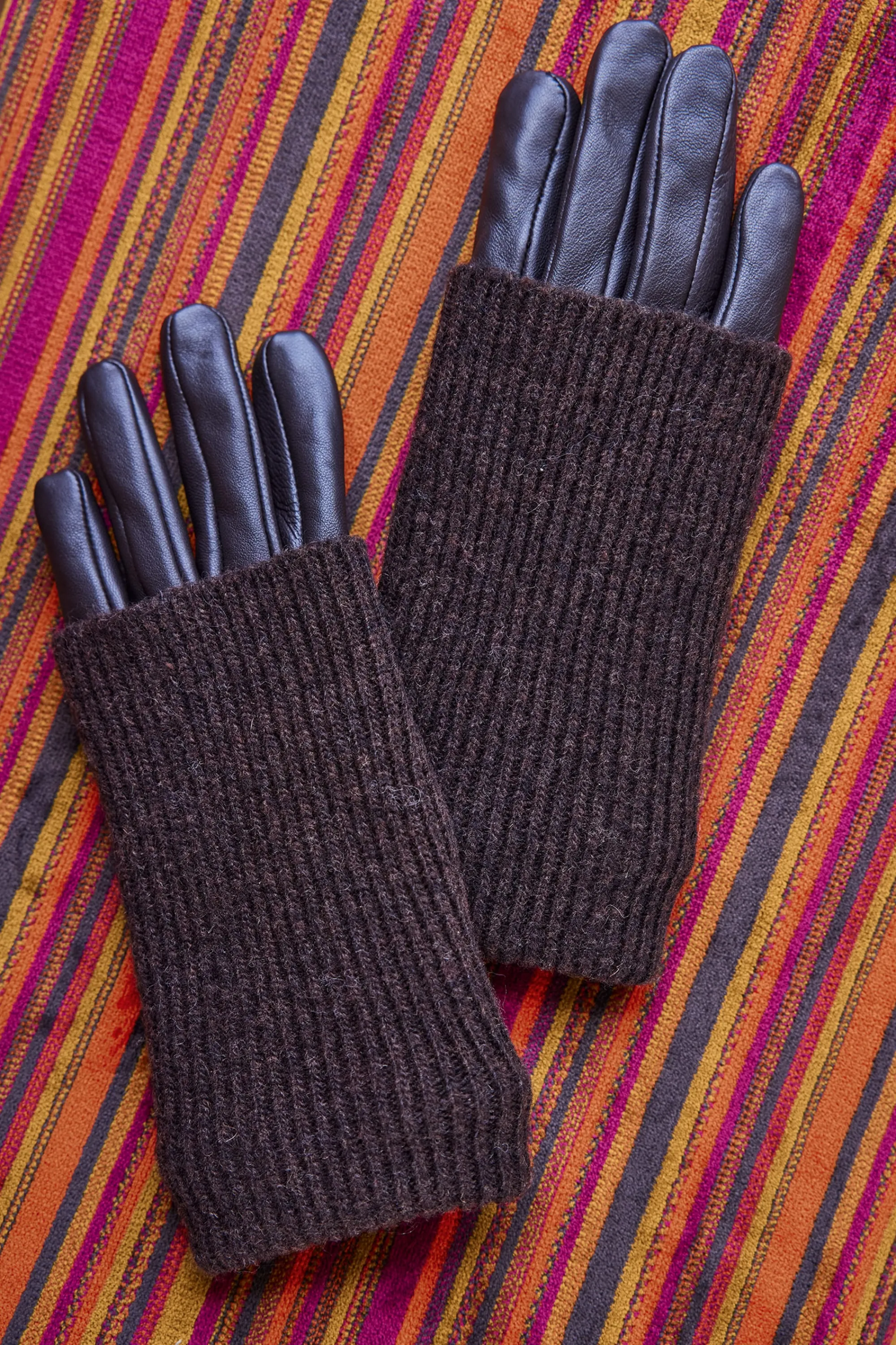 Maison 123 Gants>Gants en cuir ANIA CHOCOLAT