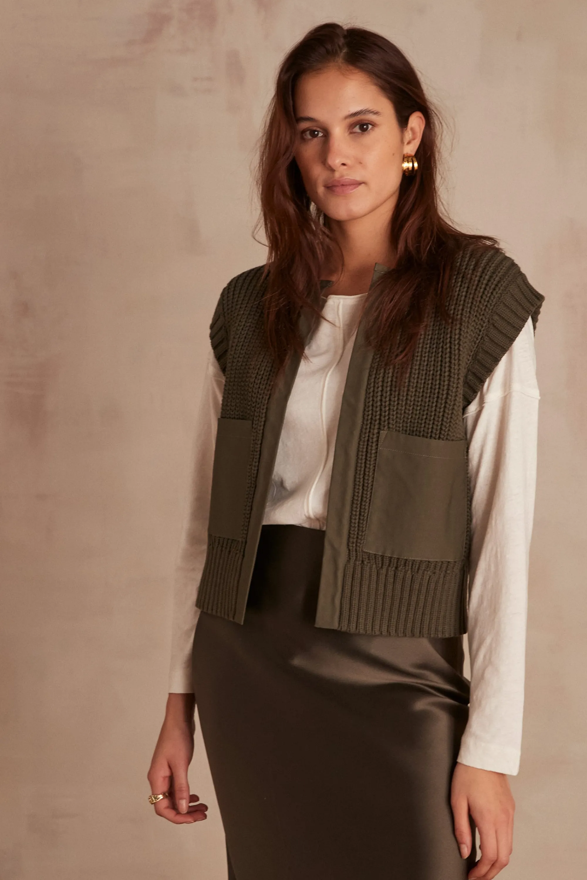 Maison 123 Gilets Courts | Gilets Sans Manches>Gilet sans manches Laurena Produit labellisé We Care mettant en avant l'utilisation de matières plus responsables et la valorisation de la production locale VERT