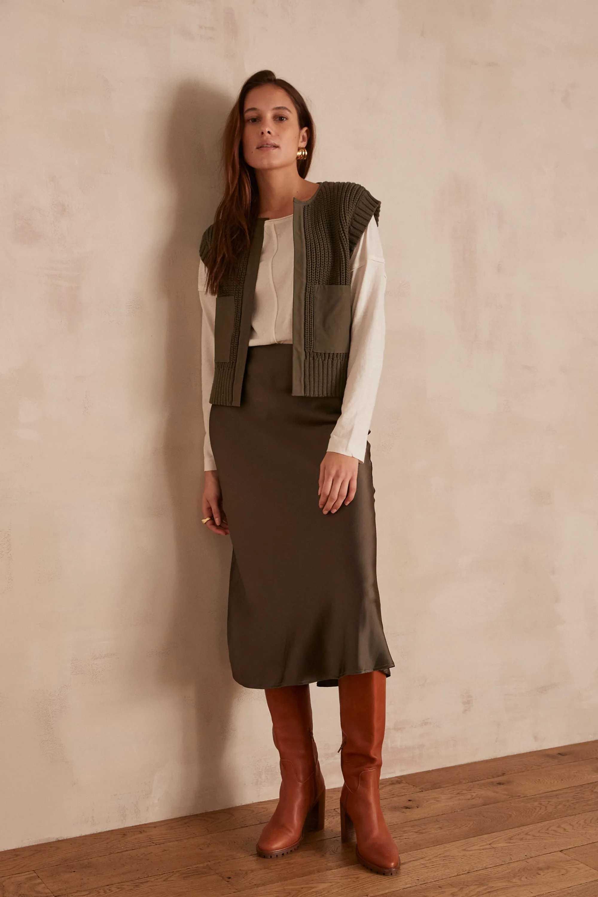 Maison 123 Gilets Courts | Gilets Sans Manches>Gilet sans manches Laurena Produit labellisé We Care mettant en avant l'utilisation de matières plus responsables et la valorisation de la production locale VERT