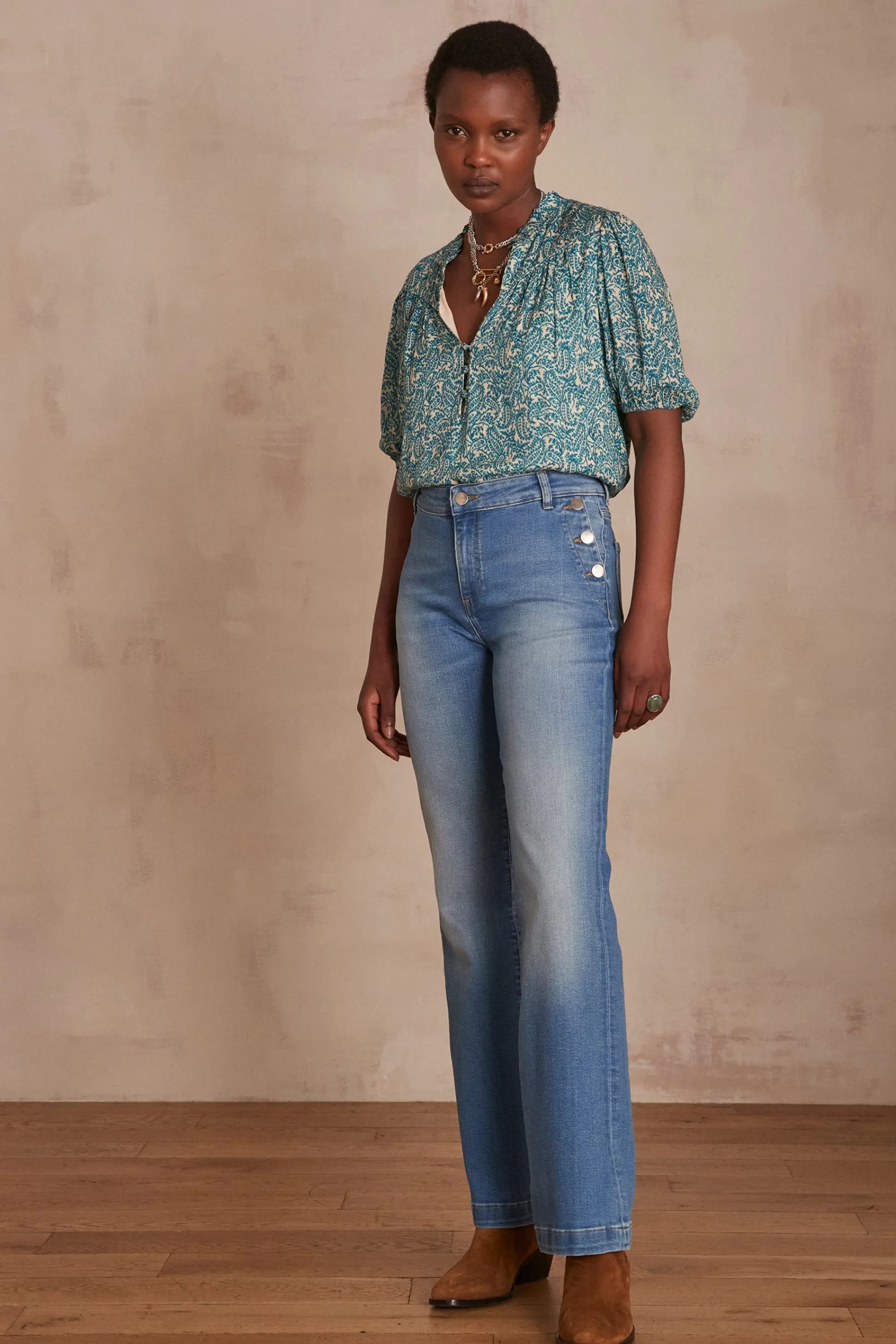 Maison 123 Jeans We Care | Jeans Flare Et Bootcut>Jean flare NINON Produit labellisé We Care mettant en avant l'utilisation de matières plus responsables et la valorisation de la production locale DELAVE CLAIR