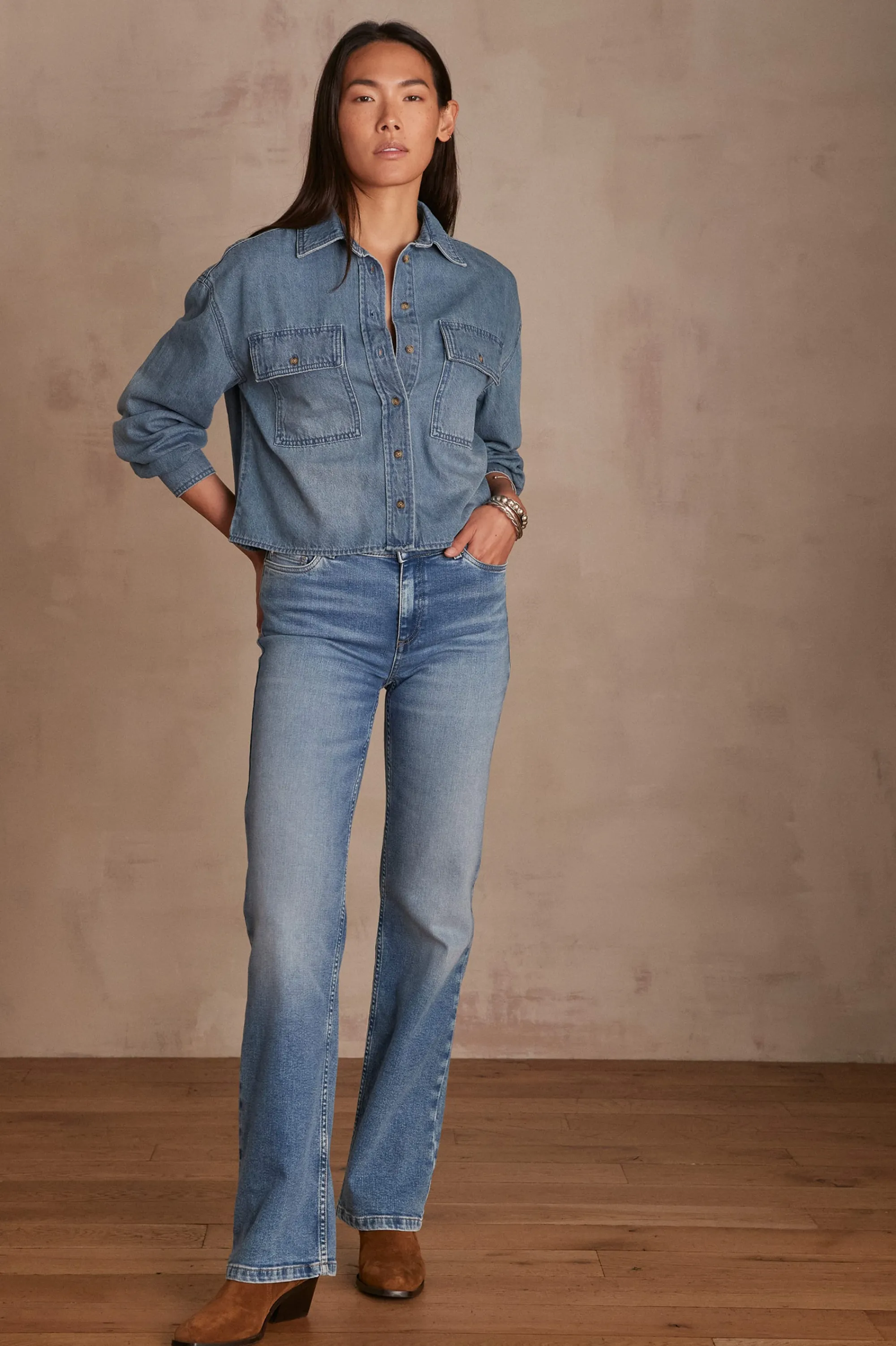 Maison 123 Jeans We Care | Jeans Flare Et Bootcut>Jean flare PAMELA Produit labellisé We Care mettant en avant l'utilisation de matières plus responsables et la valorisation de la production locale DELAVE CLAIR