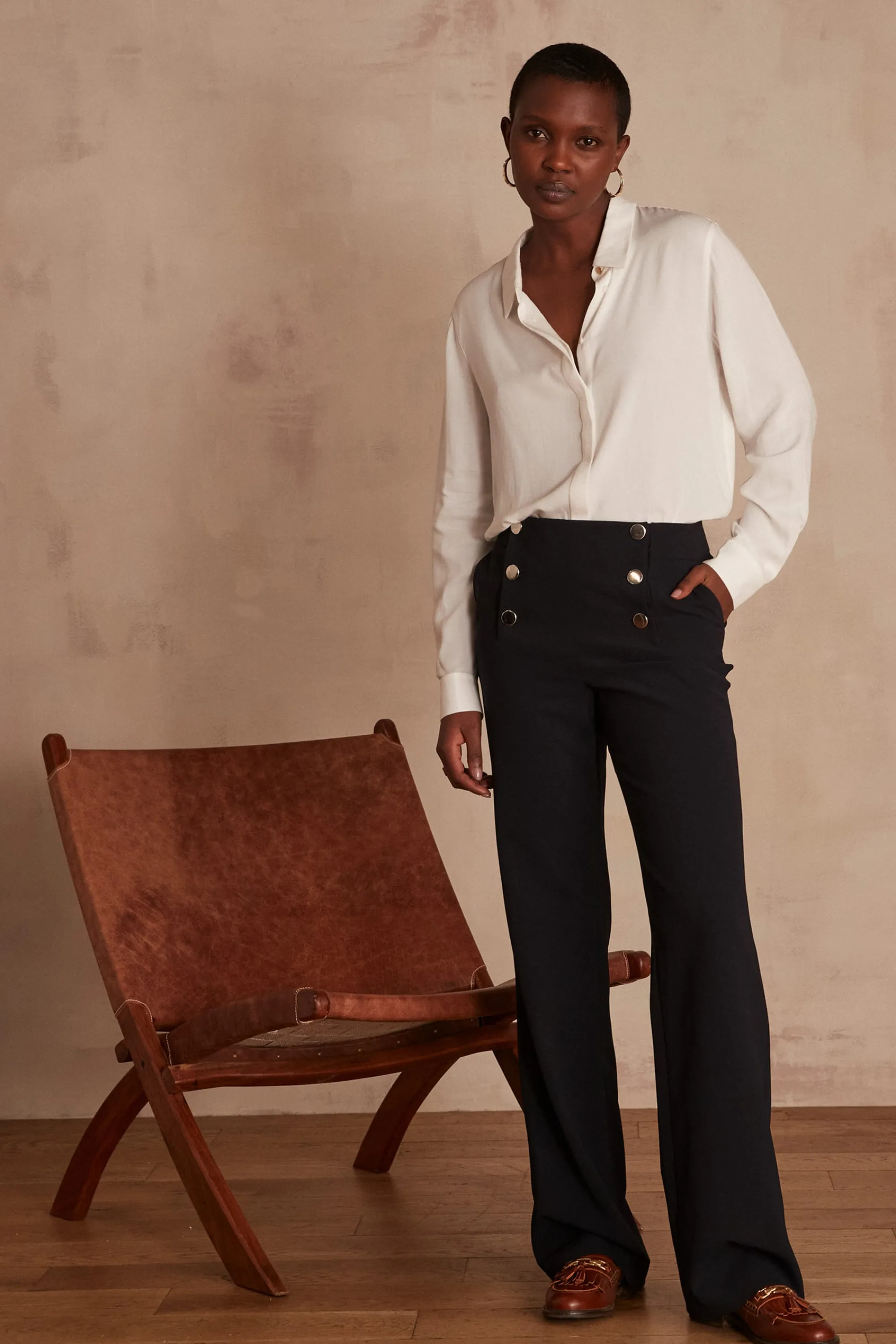 Maison 123 Pantalons De Tailleur | Pantalons Fluides>Pantalon à pont Hubert Produit labellisé We Care mettant en avant l'utilisation de matières plus responsables et la valorisation de la production locale MARINE