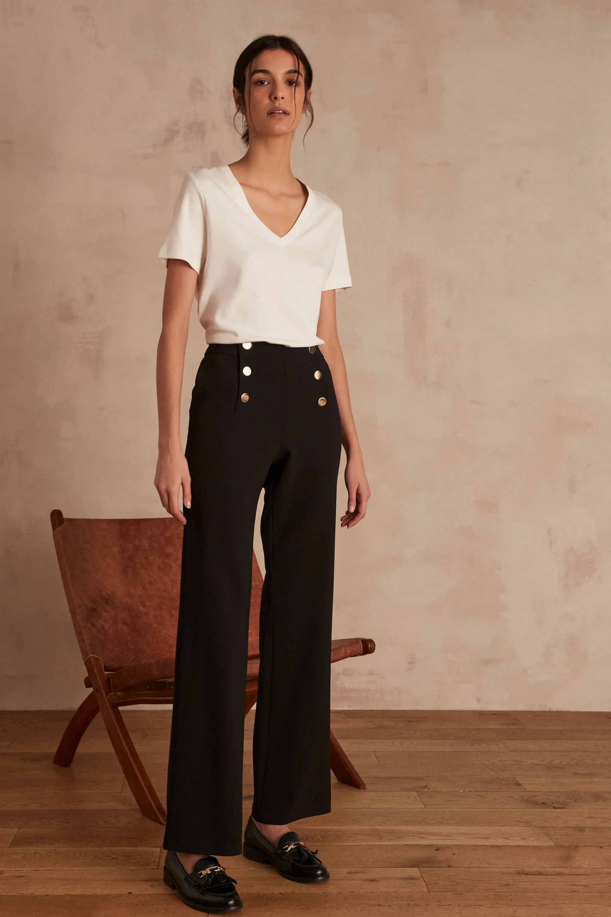 Maison 123 Pantalons De Tailleur | Pantalons Fluides>Pantalon à pont HUBERT Produit labellisé We Care mettant en avant l'utilisation de matières plus responsables et la valorisation de la production locale NOIR