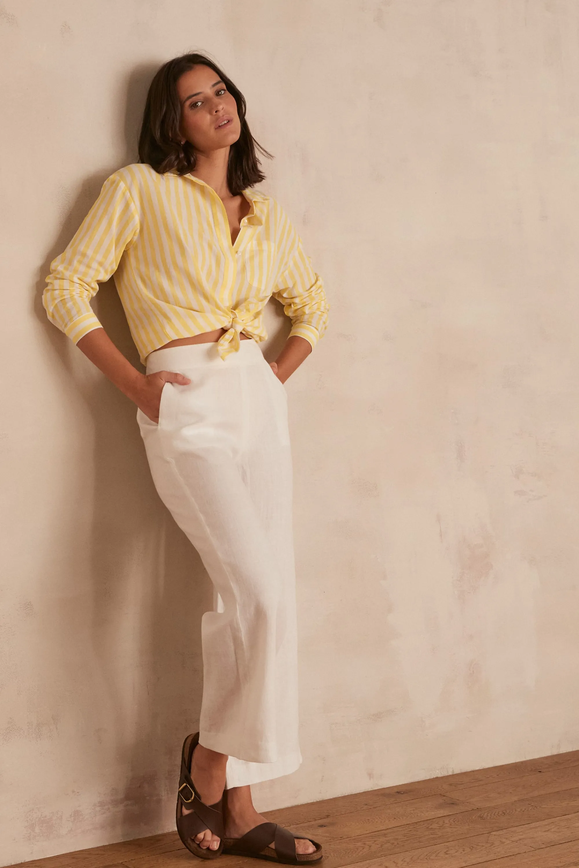 Maison 123 Pantalons Fluides | Pantalons Larges>Pantalon droit en lin Pio Produit labellisé We Care mettant en avant l'utilisation de matières plus responsables et la valorisation de la production locale BLANC