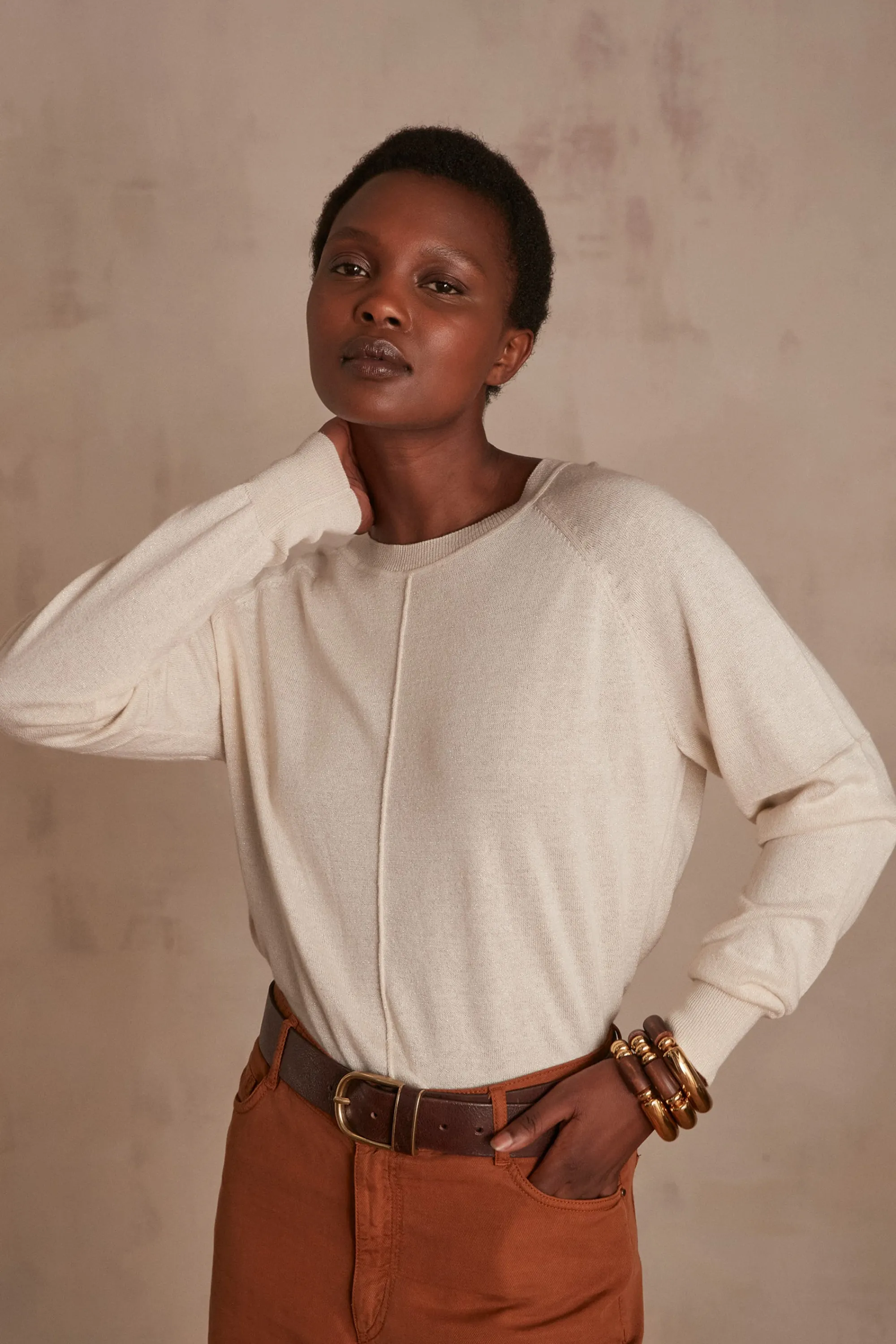 Maison 123 Pulls Col Rond>Pull ARY Produit labellisé We Care mettant en avant l'utilisation de matières plus responsables et la valorisation de la production locale CREME