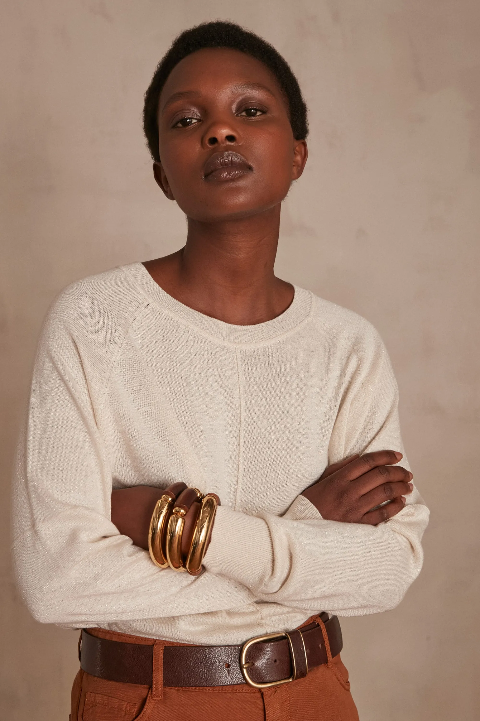 Maison 123 Pulls Col Rond>Pull ARY Produit labellisé We Care mettant en avant l'utilisation de matières plus responsables et la valorisation de la production locale CREME