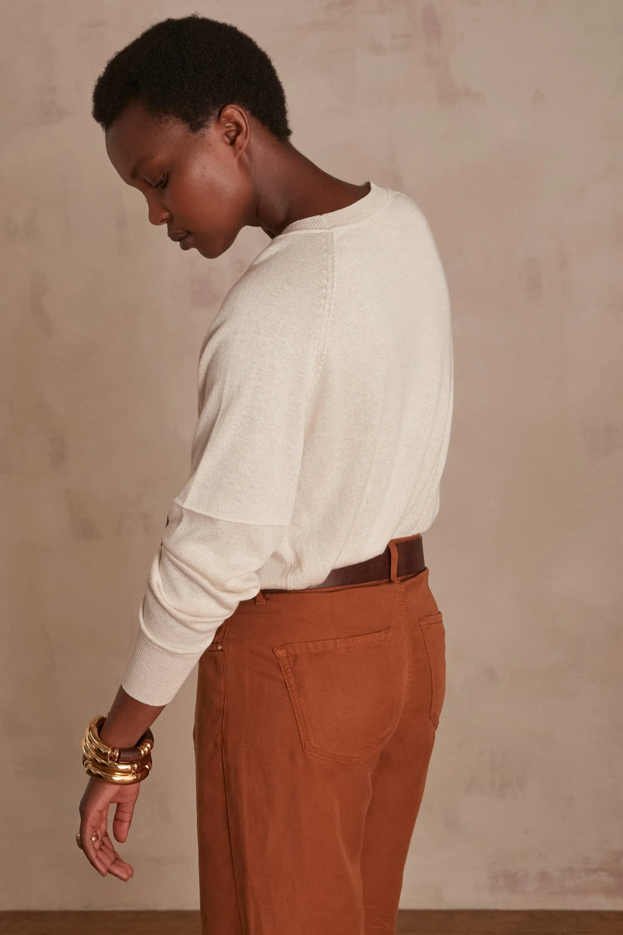 Maison 123 Pulls Col Rond>Pull ARY Produit labellisé We Care mettant en avant l'utilisation de matières plus responsables et la valorisation de la production locale CREME