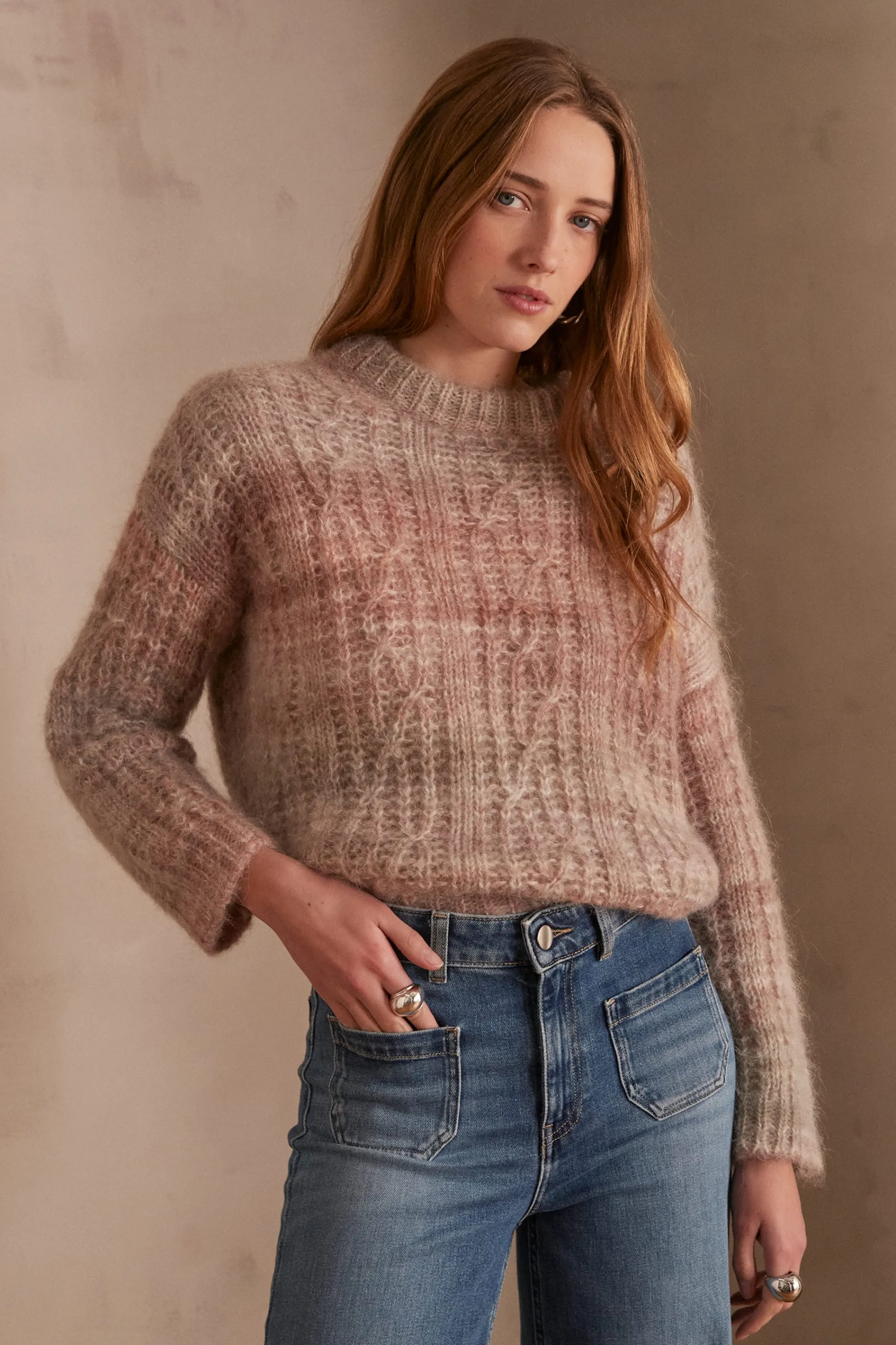 Maison 123 Pulls Col Rond>Pull en laine et alpaga SAVANA MAUVE PALE