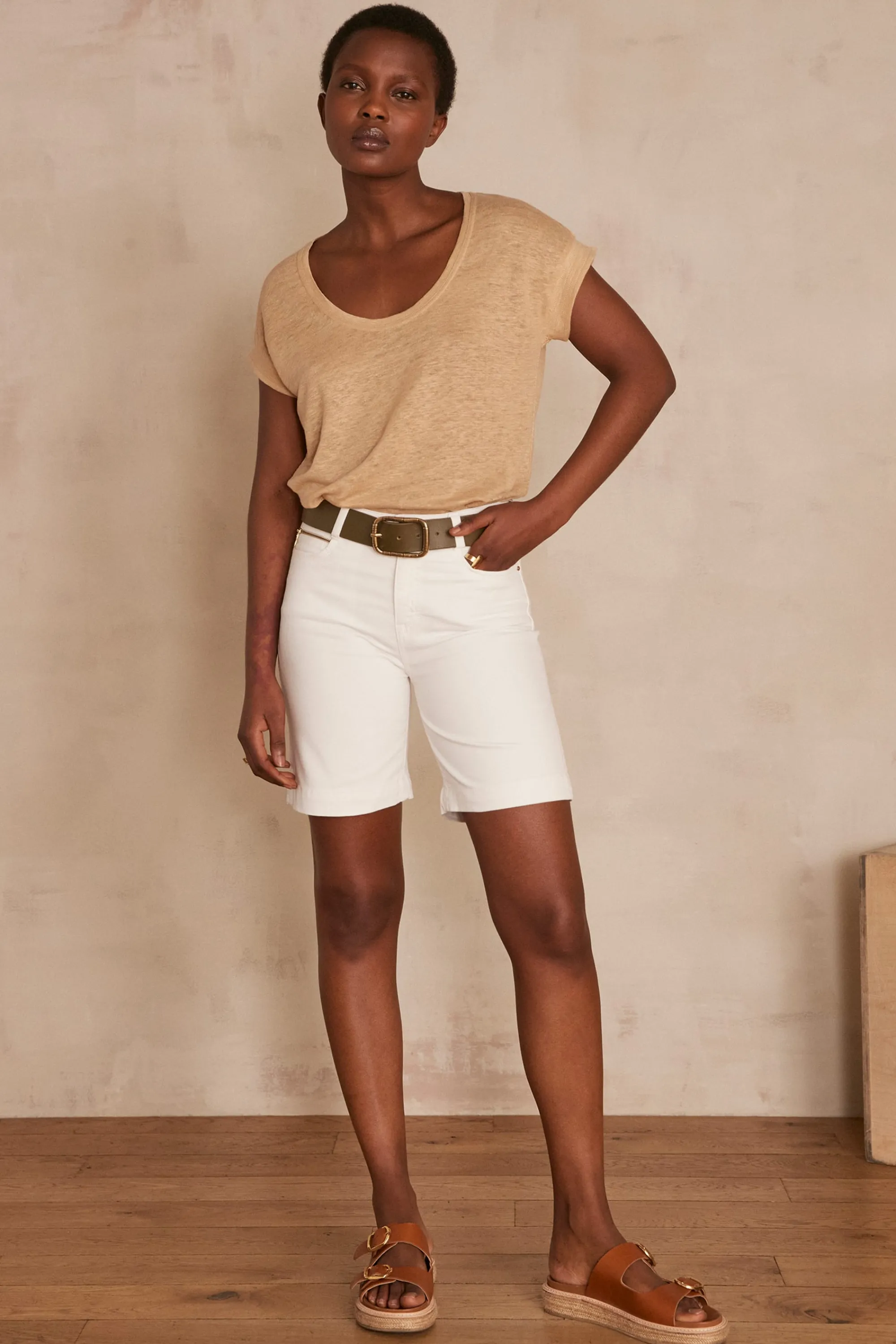 Maison 123 Jeans Blancs>Short ALMA Produit labellisé We Care mettant en avant l'utilisation de matières plus responsables et la valorisation de la production locale BLANC