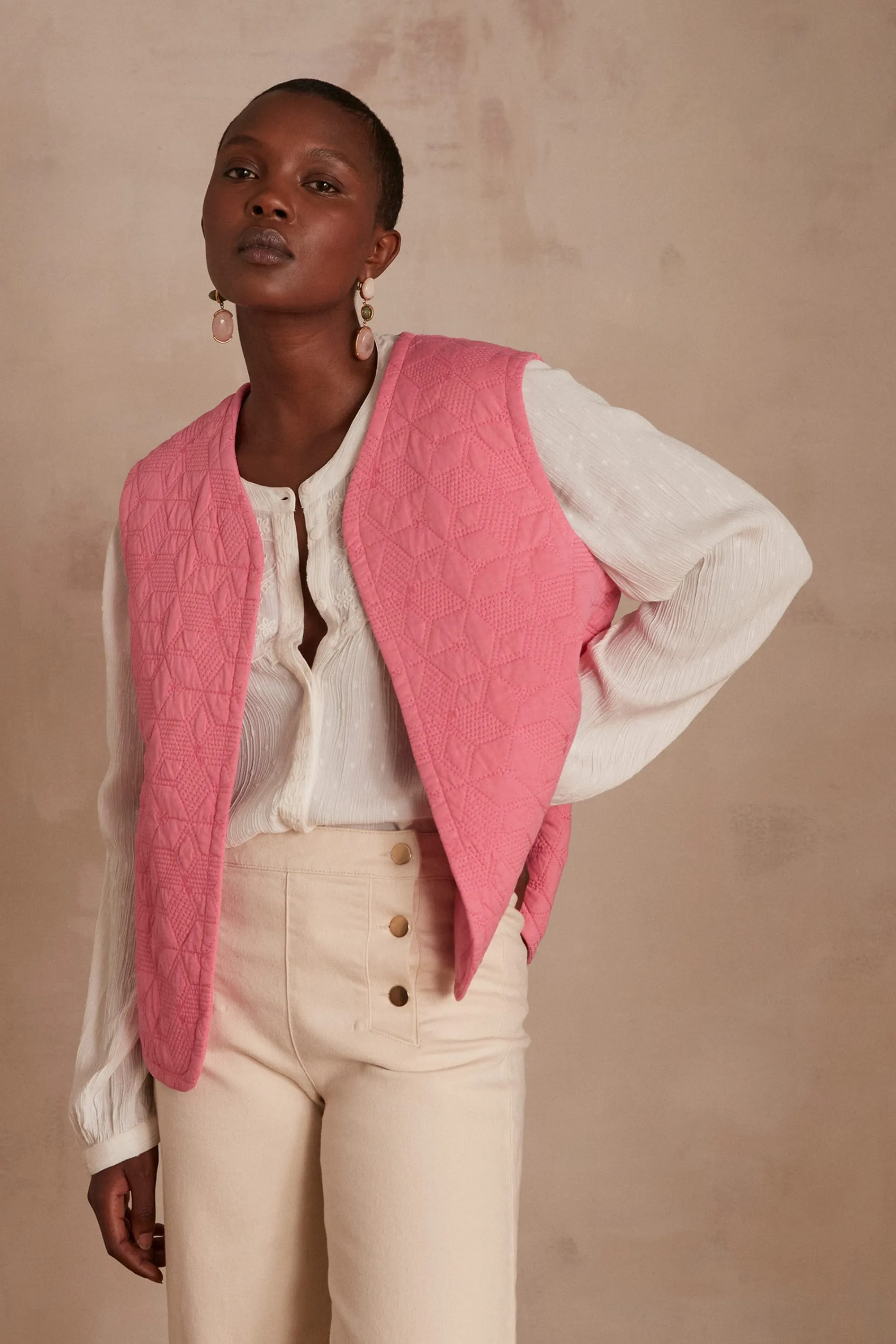 Maison 123 Vestes Sans Manches | Vestes Matelassées>Veste sans manches matelassée BAMBI BIS ROSE PALE