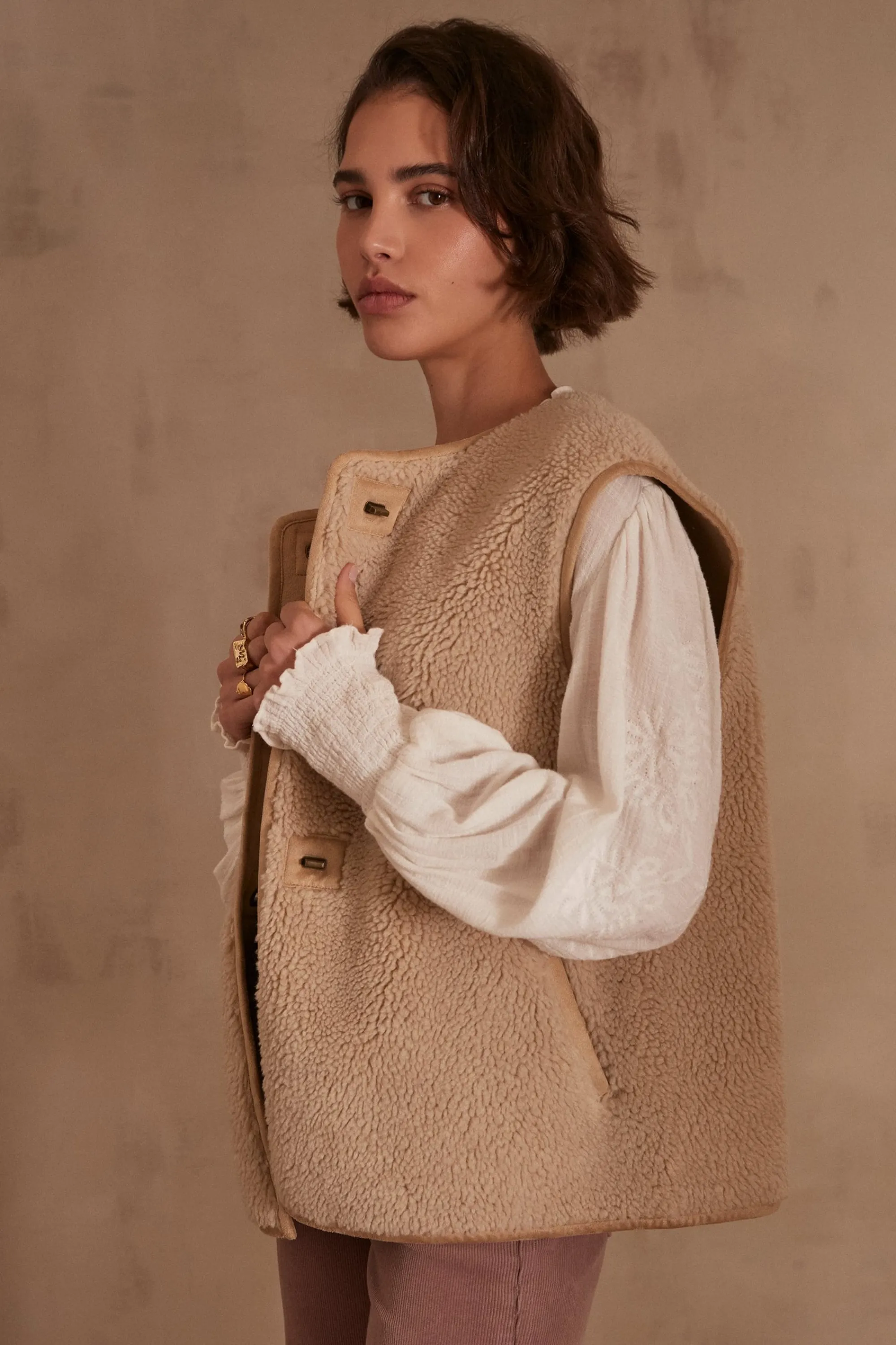 Maison 123 Vestes Sans Manches>Veste sans manches SABRINA NATUREL